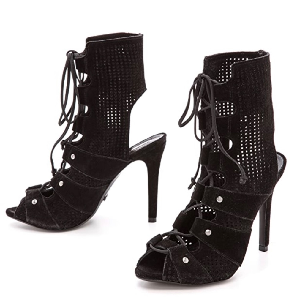 Schutz Pericia Black Suede lace up sandal New 10B